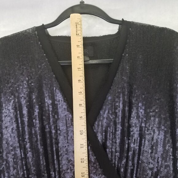 Banana Republic BR Sequined Sheath Dress 6 Matte Black Crossover Surplice Mini - Picture 13 of 14